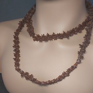 Vintage Hawaiian Koa Seed Necklace Artisan Crafted Hand Beaded 40 Inch